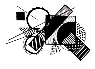 Geometrick rakam, siyah ve beyaz ile soyut resim