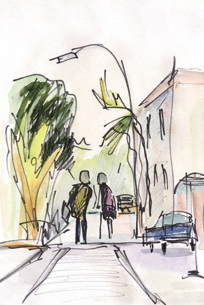 Instant Sketch Two People Street — Stock Photo, Image