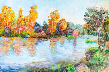 Eylül ayında Volga Nehri'nin kıyısında. güneşli gün,