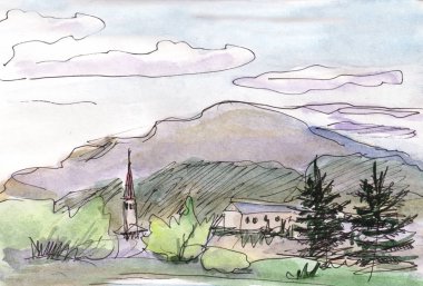 sulu boya peyzaj, kentsel Dağları Adası