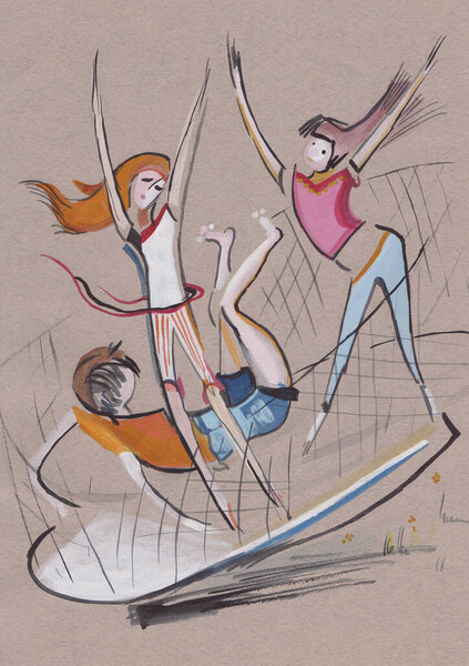 дети на батуте
