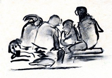 Anında eskiz, insanlar sıkı çalışmadan sonra dinleniyor.