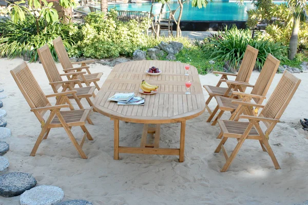 Teak Garden Furniture Outdoor Teak Garden Furniture Folding Chairs Table — Stock Photo, Image