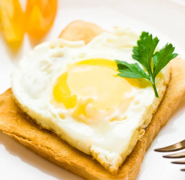 Dairy Rustic Farm Food Styled Concept Heart Shaped Fried Egg — Stock Photo, Image