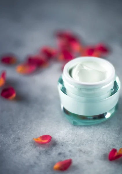 luxe face cream and rose petals - cosmetics with flowers styled beauty concept, elegant visuals