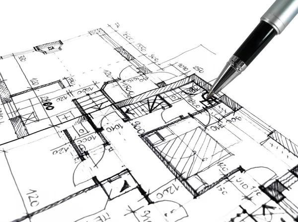 Plano Desenho Arquitetônico Projeto Casa Arquitetura Engenharia Conceito Estilo Imobiliário — Fotografia de Stock