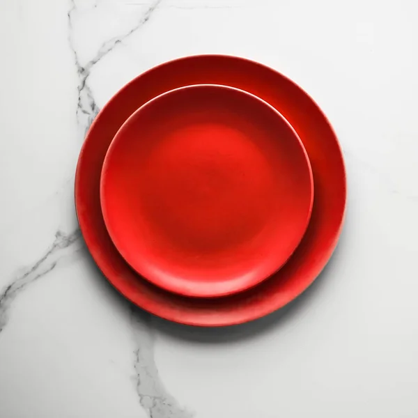 Placa Vermelha Vazia Mármore Receita Restaurante Mockup Flatlay Estilo Conceito — Fotografia de Stock