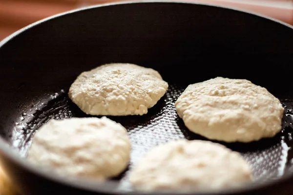 Pancakes Frying Pan Rustic Cookbook Recipe Weekend Cooking Food Blog — Stock Photo, Image