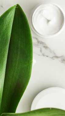 Anti-yaş krem ürünlerde mermer, flatlay - cilt bakımı ve vücut bakımı, lüks bir spa ve temiz kozmetik kavramı. Bir organik spa deneyimi güzelliği