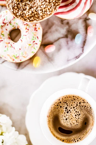 Vintage cup of flavored espresso, flatlay - perfect breakfast and feminine styled concept. I love my morning coffee