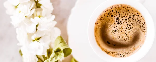 Vintage Cup Flavored Espresso Flatlay Perfect Breakfast Feminine Styled Concept Stock Photo