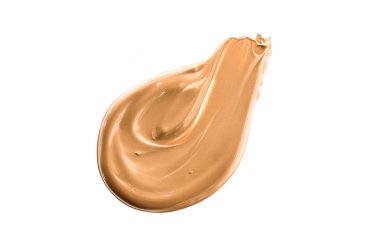 Beyaz arka plan üzerinde flatlay - kozmetik ürünleri, güzellik doku arka plan kavramı izole makyaj temel Vakfı fırça darbesi. Bej her zaman iyi bir fikirdir