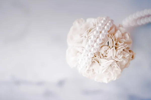 Svatební Kytice Bílé Růže Svatební Den Květinová Kráska Luxusní Dekorace — Stock fotografie
