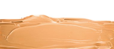 Kalıcı makyaj temel Vakfı fırça darbeleri, flatlay - kozmetik ürünleri, güzellik doku arka plan kavramı. Bej her zaman iyi bir fikirdir