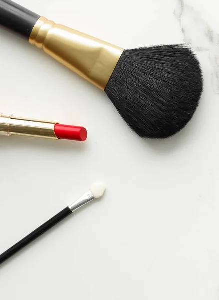 Trucco Cosmetici Marmo Flatlay Stile Vita Femminile Moderno Sfondo Vlog — Foto Stock