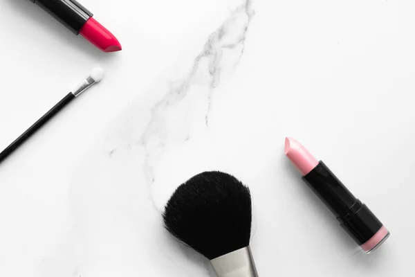 Make Cosmetica Marmer Flatlay Moderne Vrouwelijke Levensstijl Vlog Achtergrond Gestileerde — Stockfoto