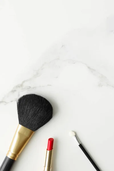 Maquillage Cosmétiques Sur Marbre Flatlay Style Vie Féminin Moderne Fond — Photo