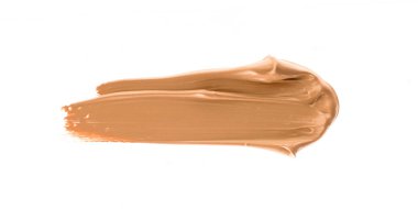 Beyaz arka plan üzerinde flatlay - kozmetik ürünleri, güzellik doku arka plan kavramı izole makyaj temel Vakfı fırça darbesi. Bej her zaman iyi bir fikirdir