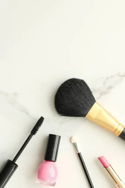 Make Und Kosmetik Auf Marmor Flatlay Moderner Femininer Lifestyle Vlog — Stockfoto