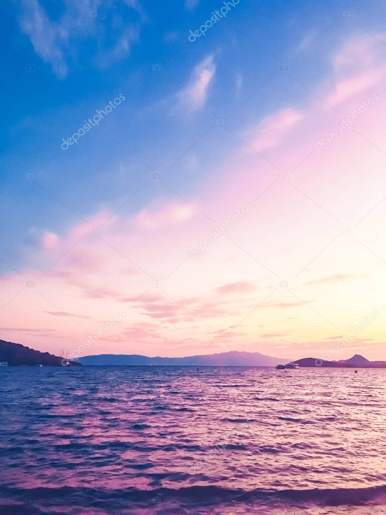 Sunset on the coast, beautiful sea view background