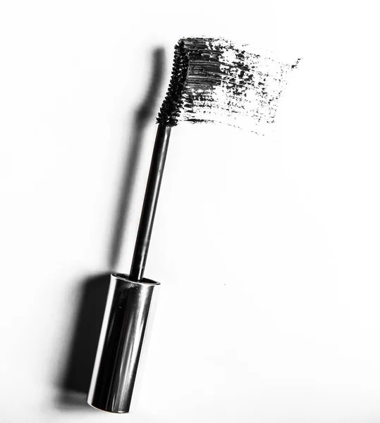 Black mascara brush stroke close-up isolated on white background — Stock Photo, Image