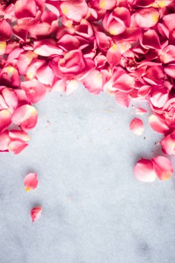 Mermer taş üzerinde gül yaprakları, çiçek arka plan