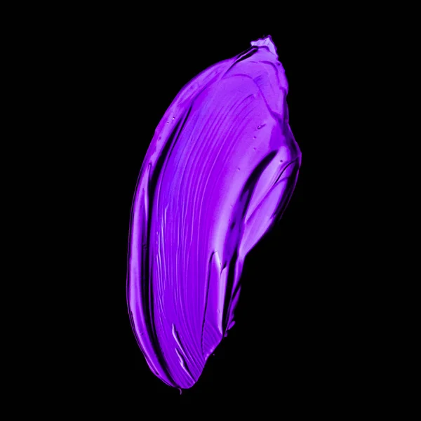 Purple neon paint brush stroke texture isolated on black backgro