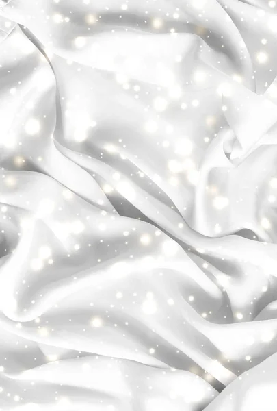 Magic Holiday vit mjuk siden flatlay bakgrund textur med gl — Stockfoto