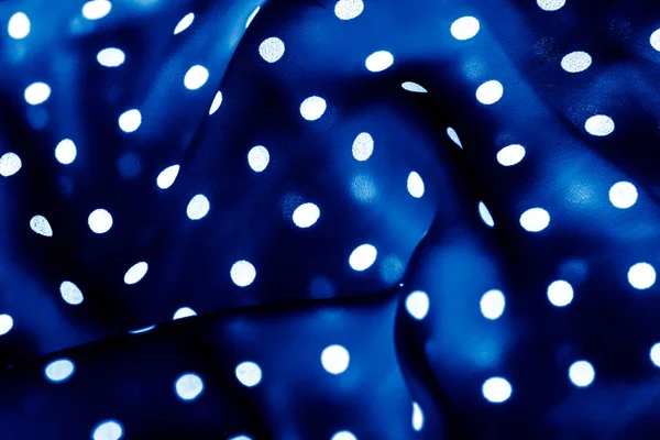 Classic polka dot textile background texture, white dots on blue — Stock Photo, Image