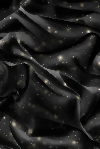 Magic holiday black silk flatlay background texture with golden — Stock Photo, Image