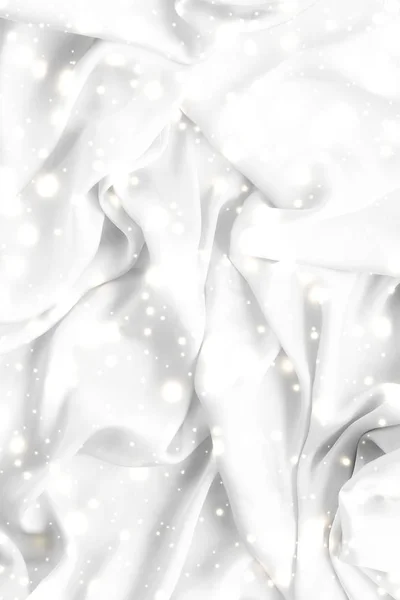Magic holiday white soft silk flatlay background texture with gl — Stock Photo, Image