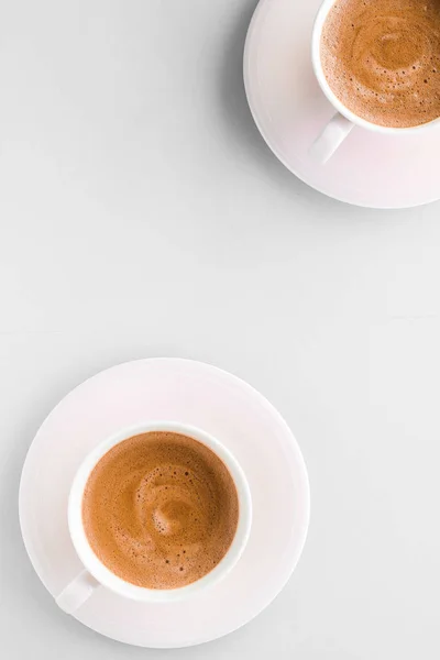 Cup of hot french coffee as breakfast drink, flatlay cups on whi — Stock Photo, Image