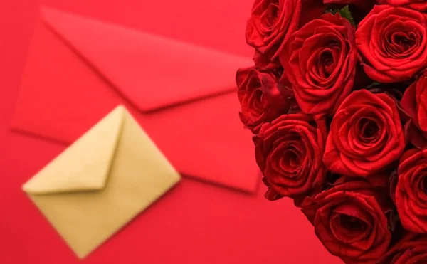 Love letter and flower delivery service on Valentines Day, luxur