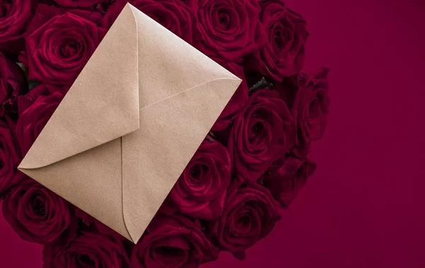 Love letter and flowers delivery on Valentines Day, luxury bouqu