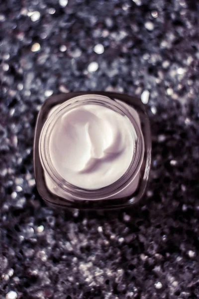 Luxury face cream for healthy skin on shiny glitter background, — Stock Photo, Image