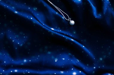 Lacivert ipek lüks beyaz altın inci kolye, tatil wint