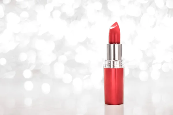 Coral lipstick on silver Christmas, New Years and Valentines Day