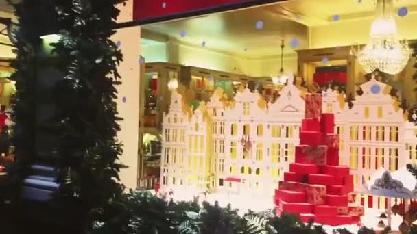 Arquitetura histórica e compras de Natal em Bruxelas — Vídeo de Stock