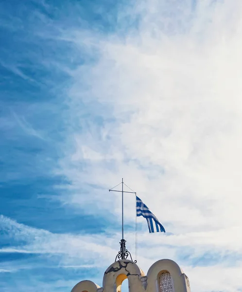 Greek flag and blue sky, travel and politics — Stock Photo, Image