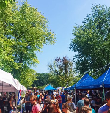 Halk parkında piknik, yaz kutlaması.