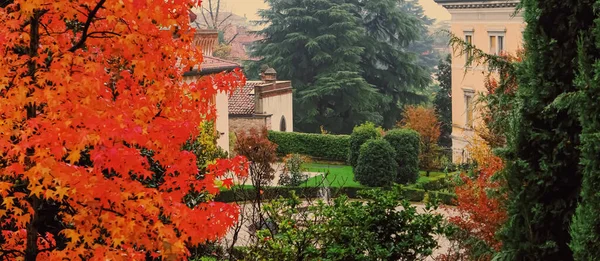 意大利北部米兰街道上的住宅建筑和花园，伦巴第地区的欧洲古典建筑和历史建筑 — 图库照片
