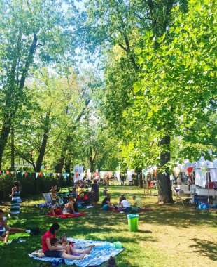 Halk parkında piknik, yaz kutlaması.