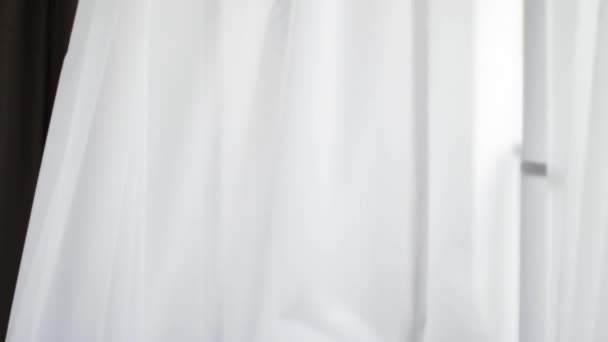 White curtains made of soft luxury fabric as window decoration material, home decor and interior design — Stock Video