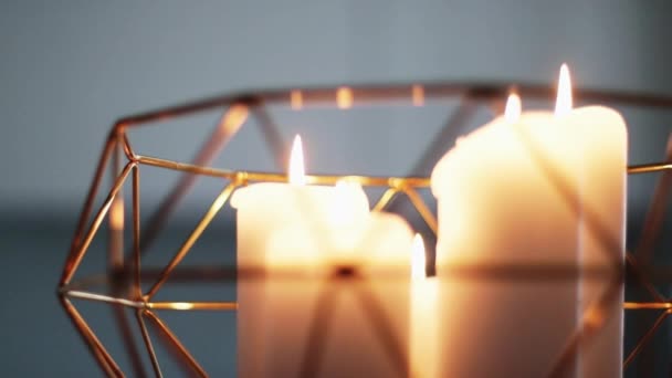 Candles inside golden decorative vase as luxury home decor, holiday time and romance — Stock Video