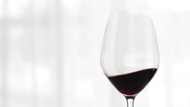 Copa de vino tinto en el interior en el evento de cata de vinos, bebida de vacaciones y aperitivo como fondo para la marca de alcohol y licores — Vídeo de stock