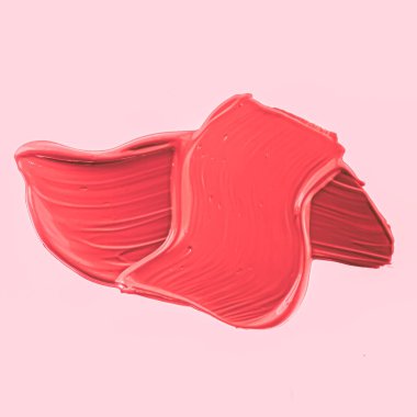 Kırmızı fırça darbesi ya da makyaj lekesi yakın çekim, güzellik kozmetiği ve ruj dokusu