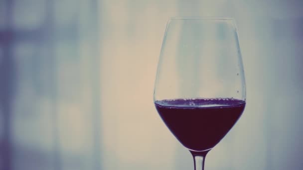 Gelas anggur merah di malam hari saat matahari terbenam, minuman liburan dan aperitif sebagai latar belakang minuman beralkohol dan roh bermerek — Stok Video