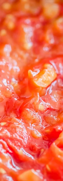 Cocinar salsa de tomate, verduras al vapor de primer plano para libro de cocina o fondo de blog de alimentos — Foto de Stock