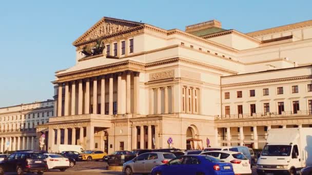 Opera Nazionale Polacca al tramonto, edificio storico del Gran Teatro e Teatro dell'Opera — Video Stock