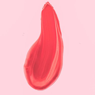 Kırmızı fırça darbesi ya da makyaj lekesi yakın çekim, güzellik kozmetiği ve ruj dokusu